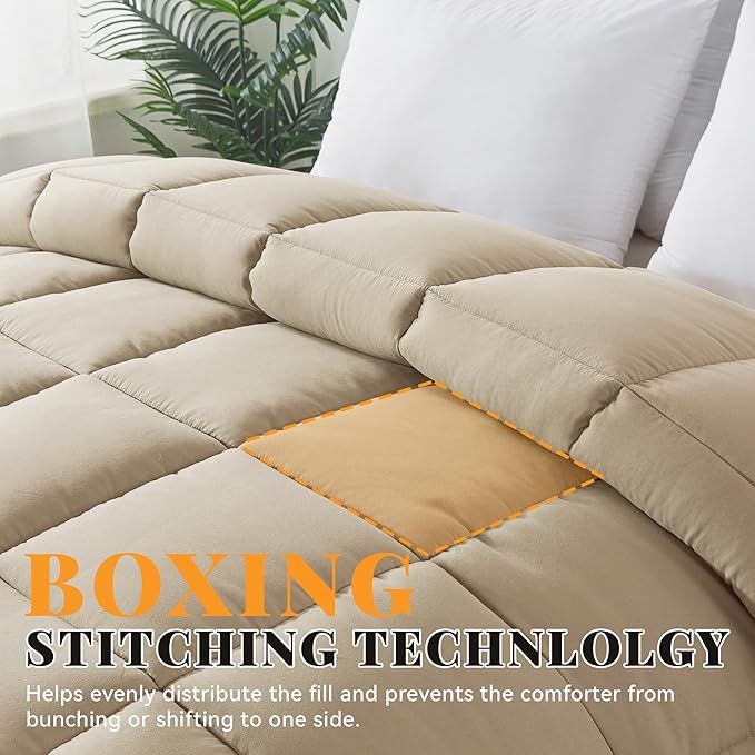 Cosybay Down Alternative Comforter (Beige, Twin) - All Season Soft Quilted Twin Size Bed Comforter - Duvet Insert with Corner Tabs -Winter Summer Warm Fluffy, 64x88 inches