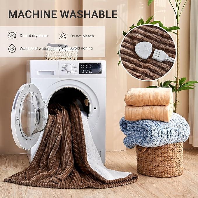 Heated Blanket Electric Twin, Soft Flannel Heating Blanket with 8 Hours Auto Off 10 Fast Heating Levels Machine Washable Sherpa Heated Blanket with Overheating Protection