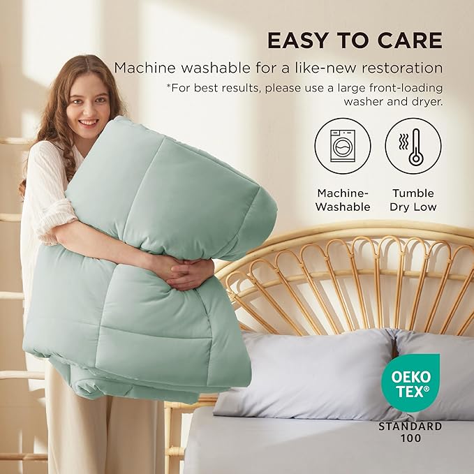 Bedsure Comforter Duvet Insert - Quilted Comforters Full Size, All Season Duvet, GentleSoft Down Alternative Bedding, with 8 Tabs, Gifts for Women/Men, Sage Green, Full 86 x 82 Inches
