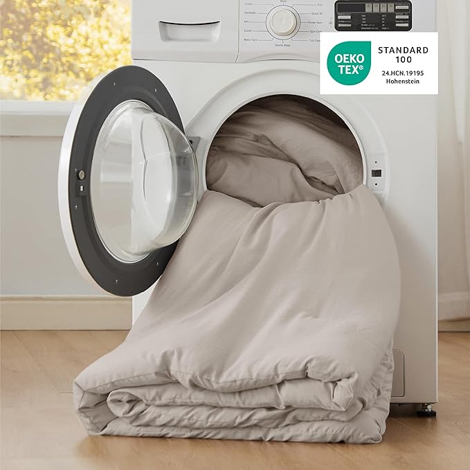 Bedsure Full Size Comforter Set, Linen Soft Prewashed Bedding for All Seasons, 3 Pieces GentleSoft™ Warm Down Alternative Bed Set, 1 Lightweight Comforter (82"x86") and 2 Pillowcases (20"x26")