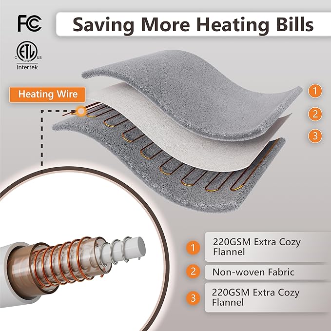 Wapaneus Heated Blanket Electric Twin Size 62"x84" with 10 Heating Levels 12 Timer Settings 8 Hours Auto-Shut Off,Flannel Fast-Heating Electric Blanket,ETL Listed Machine Washable,Dark Brown
