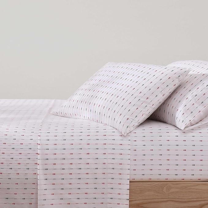 Tommy Bahama - King Size Sheet Set, Crisp & Cool Cotton Percale Bedding with a Smooth Lightweight Feel, 4 Piece Holiday Bed Sheets with Matching Pillowcases (Pineapple Pinstripe Red)