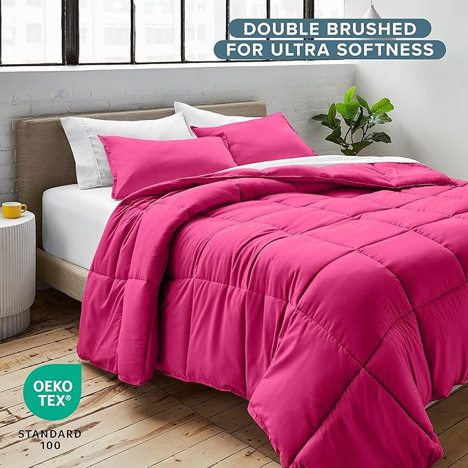 Bare Home Comforter Set - Full Size - Ultra-Soft - Goose Down Alternative - Premium 1800 Series - All Season Warmth (Full, Pink)