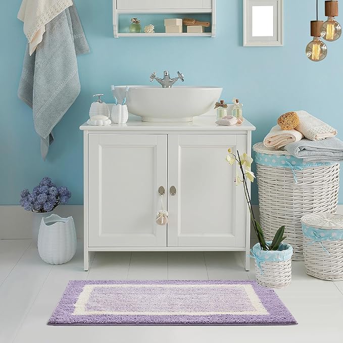 CozeCube Bath mats for Bathroom Non Slip, Fluffy Absorbent Microfiber Bath mat Washable, Aesthetic Bathroom Rugs, Cute Purple Bath mat, Lavender, 32" x 20"