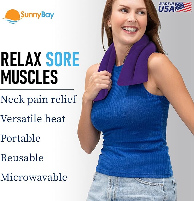SunnyBay Microwave Heating Pad, Microwavable Moist Heated Neck and Shoulder Wrap, Versatile Weighted Beanbag Cold Pack or Warm Compress for Pain Relief, 26x4 Inches, Made in USA, Sky Blue