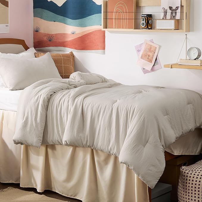 Bedsure Twin/Twin XL Comforter Set, Beige Soft Prewashed Bedding for All Seasons, 2 Pieces GentleSoft™ Warm Down Alternative Bed Set, 1 Lightweight Comforter (68"x88") and 1 Pillowcase (20"x26")