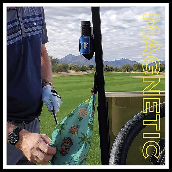 STICKIT Magnetic Golf Towel, Teal Tiki | Top-Tier Microfiber Golf Towel with Deep Waffle Pockets | Industrial Strength Magnet for Strong Hold to Golf Carts or Clubs