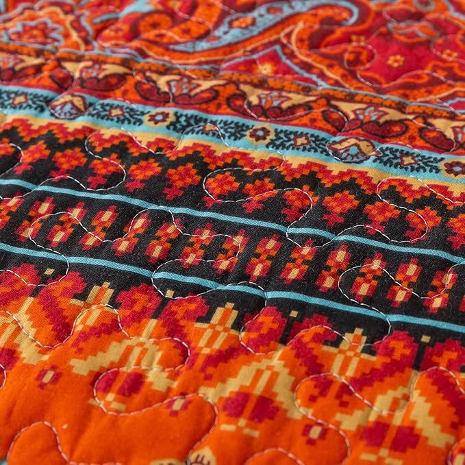 BEDIFANY Cotton King Size Quilt Set - Boho Lightweight King Bedspread - Colorful Orange Reversible Coverlets Quilt Bedding Sets - Oversized King Quilt Set for Bed Decorations for All Seasons, 3 Pieces