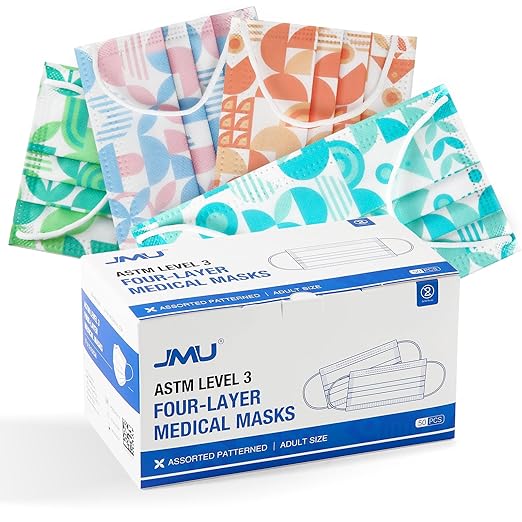 JMU 1000 Pcs Multicolor Disposable Face Masks for Adults, 4-Ply ASTM Level 3 Medical Face Masks