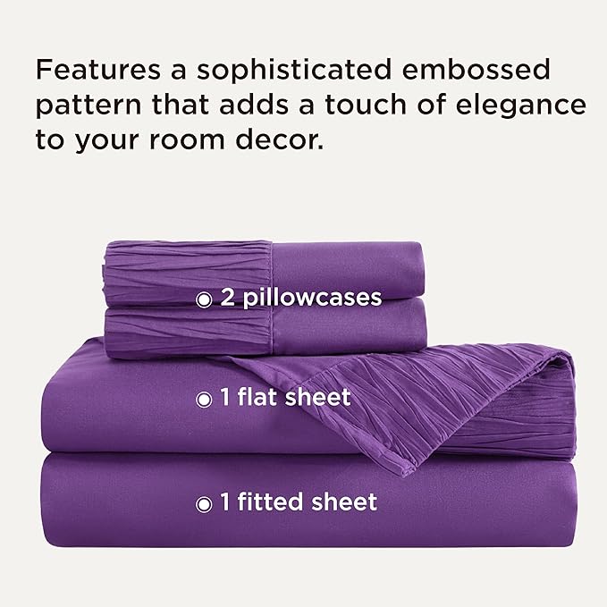 Bedsure California King Sheet Sets - 4 Pieces Soft Cal King Sheets - Breathable & Cooling - Hotel Luxury - Easy Care Polyester Microfiber Bedding for Women, Men, Purple
