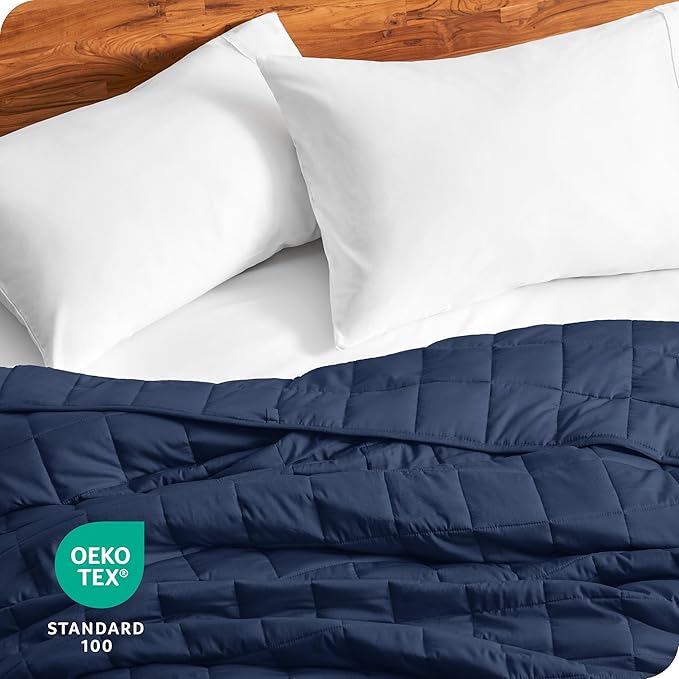Bare Home Weighted Blanket All-Natural 100% Cotton with Nontoxic Glass Beads 80"x87" 25lbs, Dark Blue