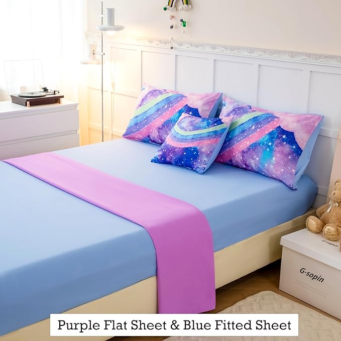 ANGIYUIN Tie Dye Blue Twin Size Comforter Sets for Kids Girls 6 Pieces Colorful Rainbow Bed in A Bag Pastel Gradient Galaxy Bedding Sets with Sheets, Comforter and Pillowcases for Teens Kids