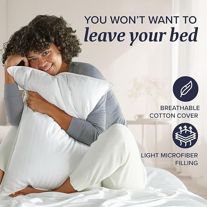 Beckham Hotel Collection Down Alternative Pillows & Cotton Sheets 4 Piece Set, 16" Deep Pocket, 2 Open End Pillowcases, King, Sand