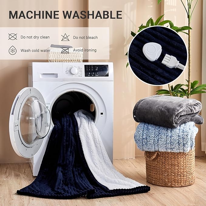 Heated Blanket Electric Throw, Soft Flannel Heating Blanket with 8 Hours Auto Off 10 Fast Heating Levels Machine Washable Sherpa Heated Blanket with Overheating Protection