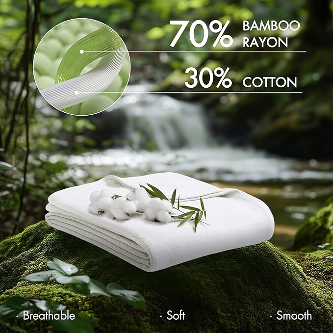 Madison Park Twin Size Blanket, 70% Rayon Bamboo-Based, 30% Cotton, Breathable for Hot Sleepers Menopause, Ultra Soft and Snag-Resistant, Summer Blanket for Bed or Couch, Twin 66"x90", White