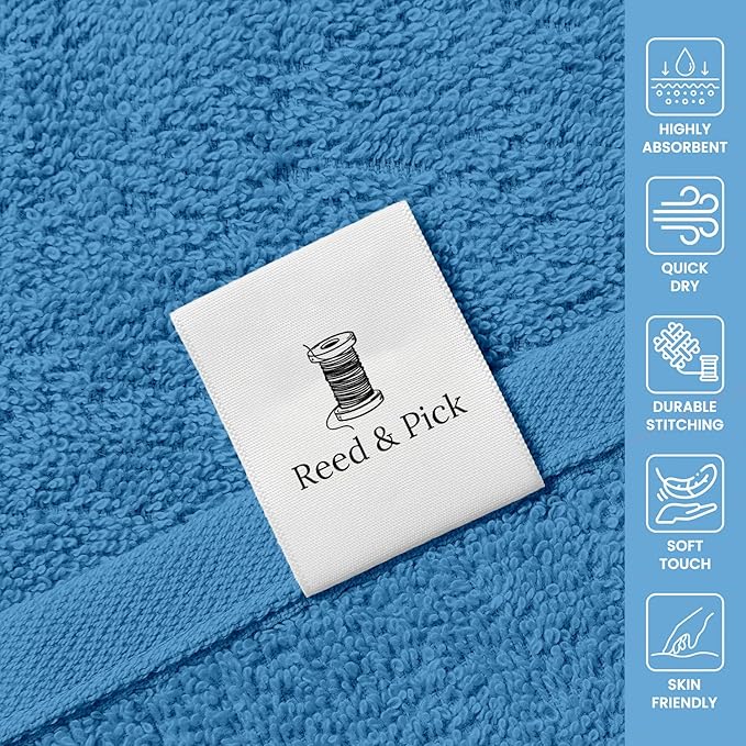 Reed&Pick Hand Towels (Pack of 24) Light Blue Economy Towels Salon Towels - 100% Cotton Spa Towel – 16 x 26 Inches Highly Absorbable, Facial Gym Hair Towel Face Towel Bulk