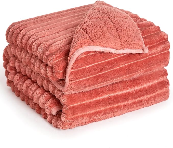 Sherpa Fleece Weighted Blanket with 3D Ribbed Stripes, 15 lbs Soft Flannel Heavy Throw Blanket for Couch Bed Sofa, Heavy Thick Blankets with Ceramic Beads, Great for Sleep, 48" x 72"