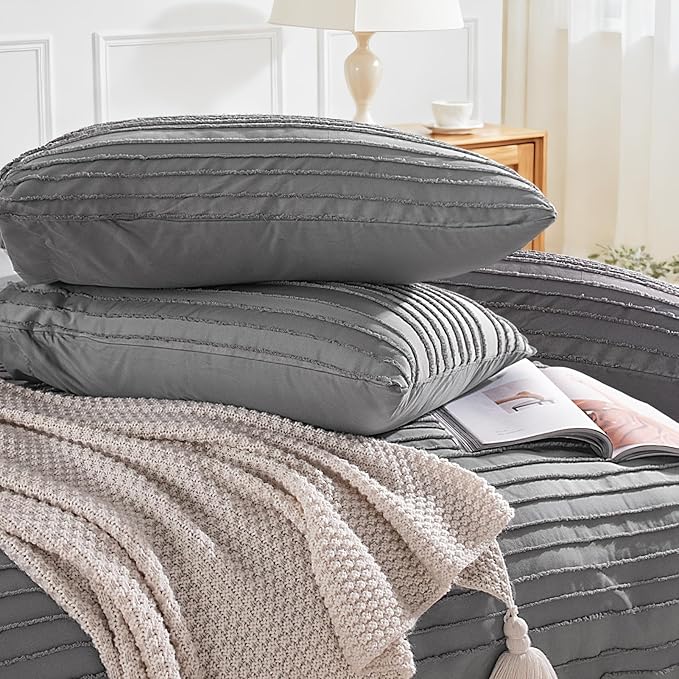 NEXHOME PRO Twin Duvet Cover, Grey 2 Pieces Boho Tufted Twin Size Duvet Cover Set, Soft and Lightweight Microfiber Comforter Cover Set for All Season (Grey Twin, 66 x 90)-No Comforter