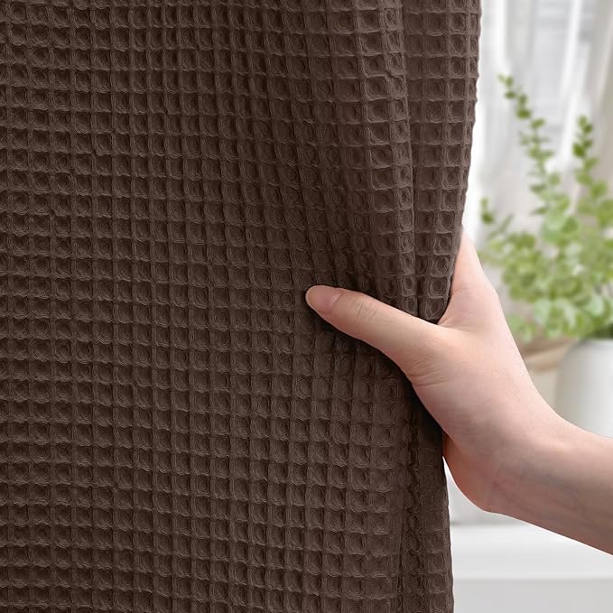 Stall Waffle Shower Curtain - Brown Cotton Fabric Texture Heavyweight Shower Curtain for Narrow Bathroom,Washable,60Wx72L