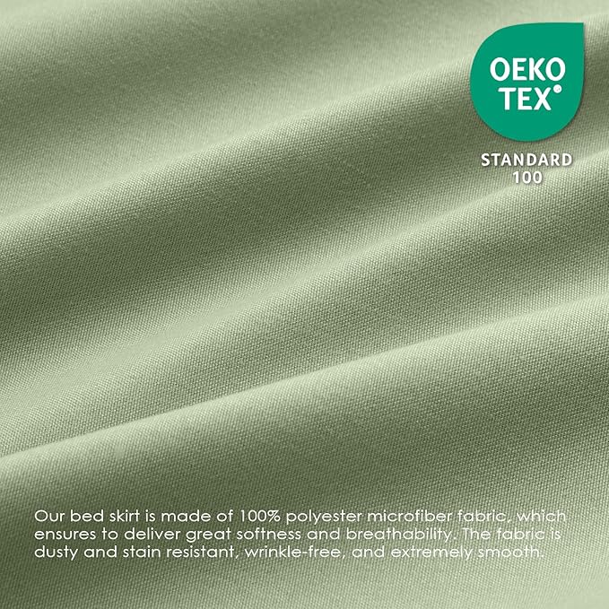 FreshCulture King Bed Skirt, Dust Ruffle for King Size Bed, Easy Fit with 15-Inch Tailored Drop, Elastic Wrap Around Bed Skirt King Size, Hotel Quality Bed Skirts for Adjustable Bed (Sage Green)
