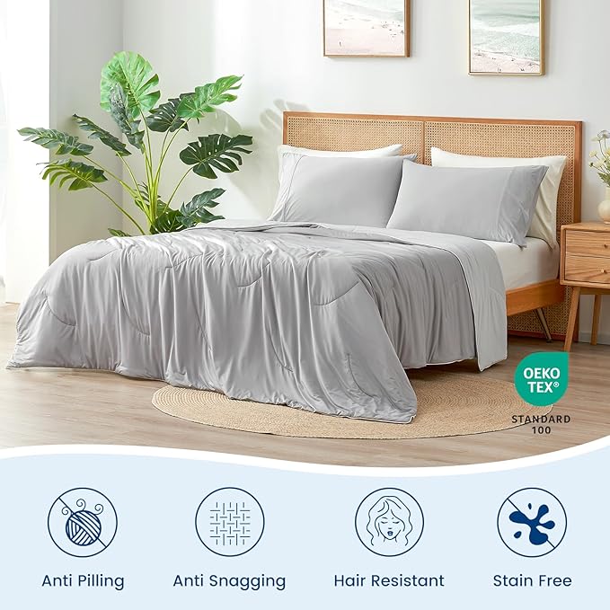 Cozy Bliss Cooling Comforter Queen Size Dual-Sided, Ultra-Soft Cooling Blankets for Hot Sleepers and Night Sweats, Breathable Lightweight Silky Smooth, Cool Grey