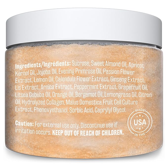 Brown Sugar Scrub Face Foot & Body Exfoliator Infused with Collagen and Stem Cell Exfoliating Salt Body Scrub for Toning Skin Cellulite Skin Care, 12oz by M3 Naturals