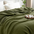 PHF 100% Cotton Waffle & Muslin Blanket Queen Size, Soft Breathable Luxury 400GSM Versatile Reversible Bedding for Bed, Great for Layering in Cold Weather, Home Decor Gift, 90" x 90", Olive Green