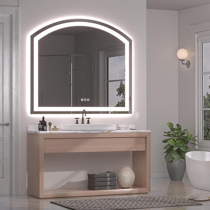 Hasipu 40x36 Inch LED Bathroom Mirror Arch Vanity Mirror with Lights Frontlit Smart Touch Sensor Dimmable 3 Colors Temperature Shatterproof Wall-Mounted Vanity Mirror Metal Frame