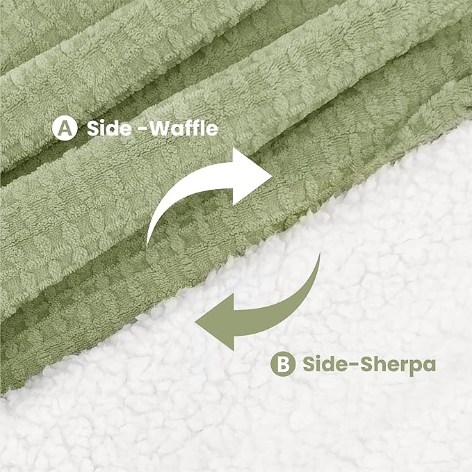 Heated Blanket Electric Blanket Queen Waffle, 84x90 Inches Dual Controllers Sherpa Fleece Fast Heating Blanket 6 Heating Levels & 10 Hours Auto Off ETL Certification, Sage Queen