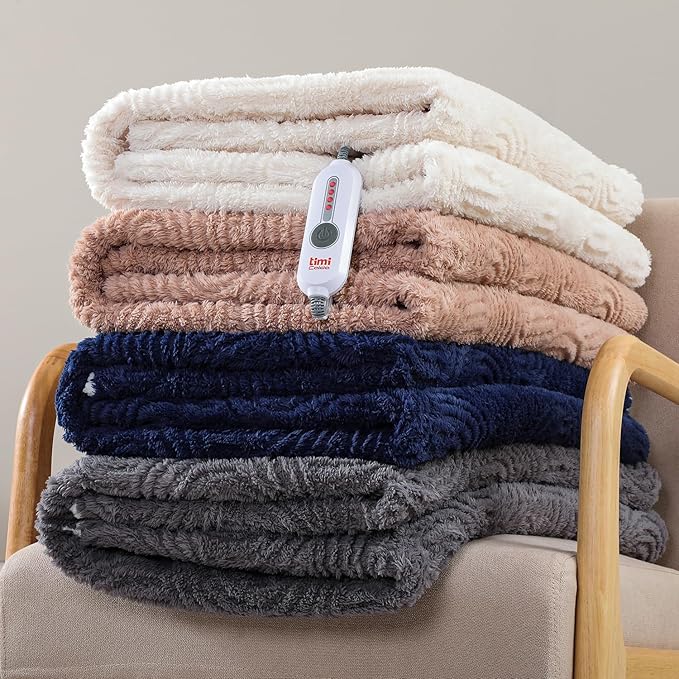Heated Blanket Twin Size- 62"x84" Cozy Soft Jacquard Heating Blanket with 4 Heat Levels & 4 Hours Auto-Off, Jacquard Fleece, Overheating Protection, Warm Gifts, Navy
