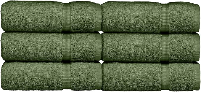 Luxury Hotel & Spa Collection, 100% Turkish Cotton 700 GSM Cloth, for Body wash, Makeup Remover & Facial Cleaning, Baby, face, Dobby Border Soft washcloths Towel Set 13" X 13", Moss, Set of 6