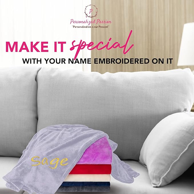 Personalized Blankets for Adults - Custom Blanket with Embroidered Name or Monogram - Soft Fleece Throw Cover for Bed & Couch - Silver (40"x60")