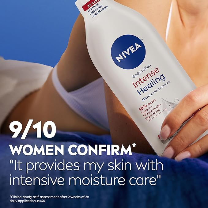 NIVEA Intense Healing Body Lotion for Very Dry, Itchy Skin with Glycerin, Provitamin B5 and Niacinamide, 72-Hour Body Moisturizer, 16.9 Fl Oz Pump Bottle