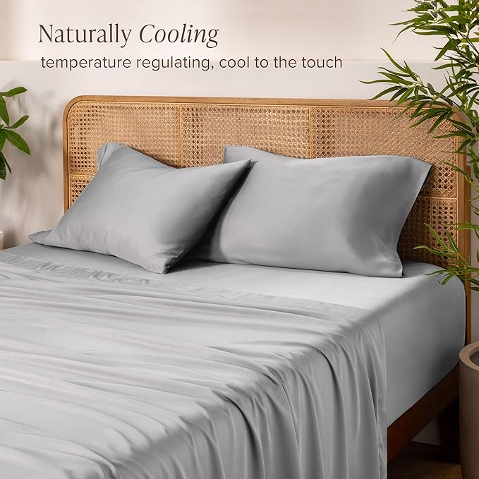 Bare Home 100% Rayon Made from Bamboo Luxury Queen Sheet Set - 4 Piece Bedding Set - Deep Pockets - Cooling Sheets - Breathable - Easy Fit - Soft Bedding Sheets & Pillowcases (Queen, Light Grey)