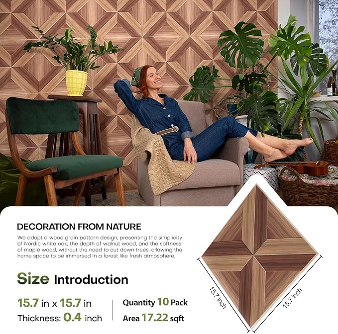 10 Pack Large Soundproof Wall Panels, 15.7 x 15.7 x 0.4 in Sound Proof Panels for Walls,0.9lb/ft³, High Density.Wood Grain Printing Sound Panels, 3D AcousticPanels,Artistic Noise