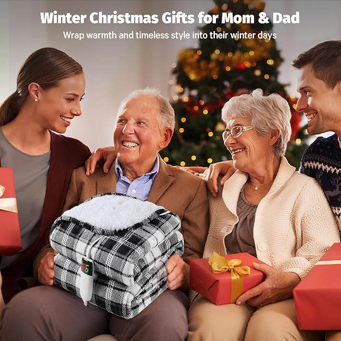 Grey Heated Weighted Blanket for Adults 20Lbs Queen Size 60"x80", 2-in-1 Electric Heating Pad Lap Heavy Blanket for 190-210lbs for Couch, 10 Level 1-8H Auto Off, Birthday Gifts for Men Dad Boyfriend