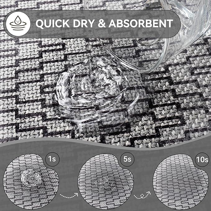 Bathroom Rugs Mat 20x31, Non Slip Ultra Thin Bath Mat Quick Dry Absorbent Washable Woven Half Round Bath Mats for Bathroom Floor Rubber Backed Fit Under Door Grey