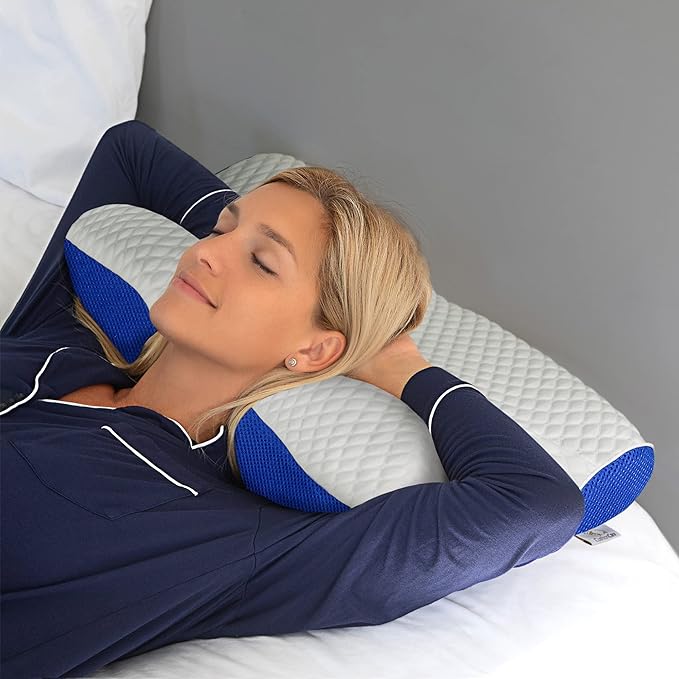 Cooling Gel Cervical Neck Pillow for Pain Relief Sleeping – Ventilated Blue Memory Foam - Orthopedic Contour Pillow for Side, Back, Stomach Sleeper - Ergonomic Neck and Shoulder Support Pillows