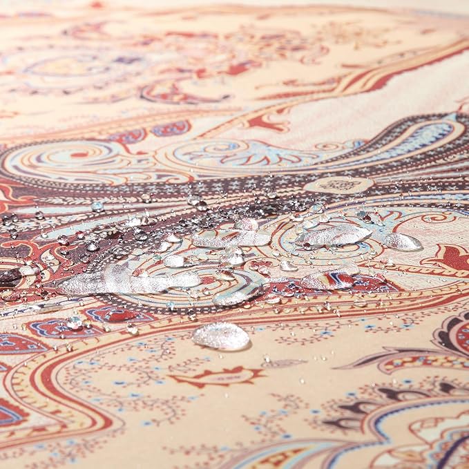 Shower Curtain 72x72 Inches, Water Repellent Fabric with Gold and Brown Baroque Pattern, 12 Metal Grommets and Weighted Hem