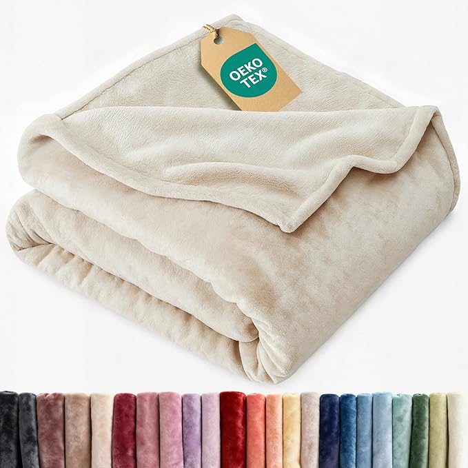 Ultra Soft Fleece Blanket Queen Size - Flannel Fleece Luxury Queen Blanket - Lightweight for Couch Bed Chair - Thick, Warm and Breathable - All Season Cozy Fuzzy, Anti-Static Microplush Bedding, Cream