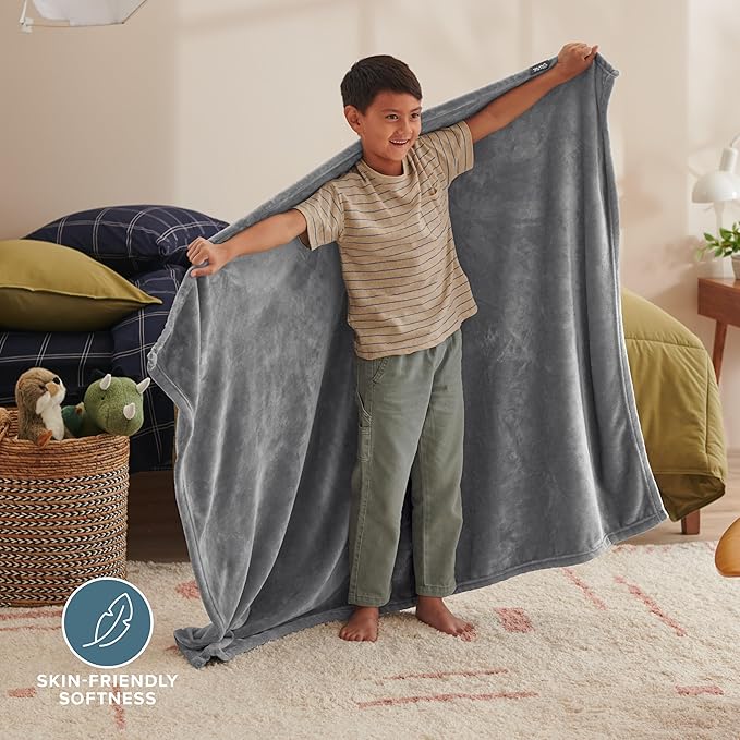 Bare Home Fleece Blanket - Kid Size - Ultra-Soft Lightweight for Bed, Sofa, and Couch - Luxury Microplush - Cozy Warm Blanket (Kid, Grey)