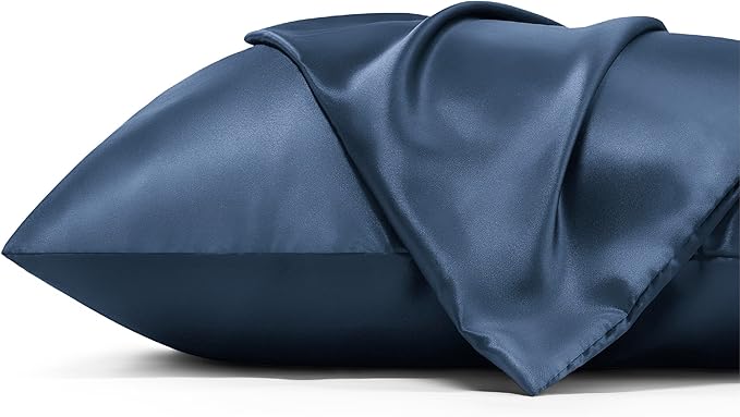 Bedsure Satin Pillowcase with Zipper, Similar to Silk Pillow Cases 2 Pack, Satin Pillow Cases Queen, Silky & Soft Blue Pillow Covers for Hair and Skin, Gifts for Women Men, 20x30 Inches