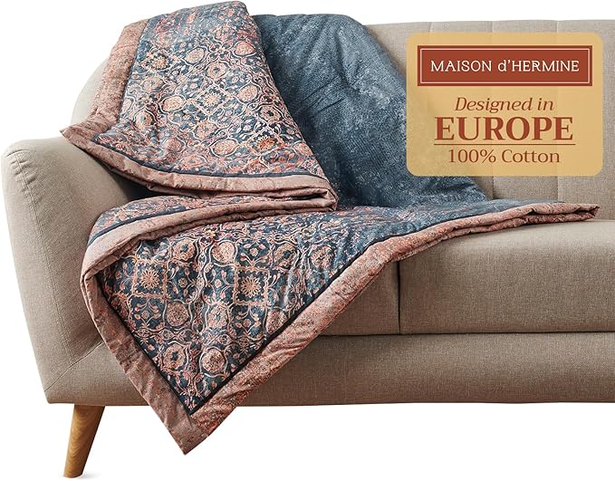 Maison d' Hermine Throw Blanket for Couch Lightweight Soft Warm Breathable Cotton Throw Blankets for Bed Girls Boys Women Men Gifts Sofa Travel Living Room Chair Bedding (60"x80", Imperfection)