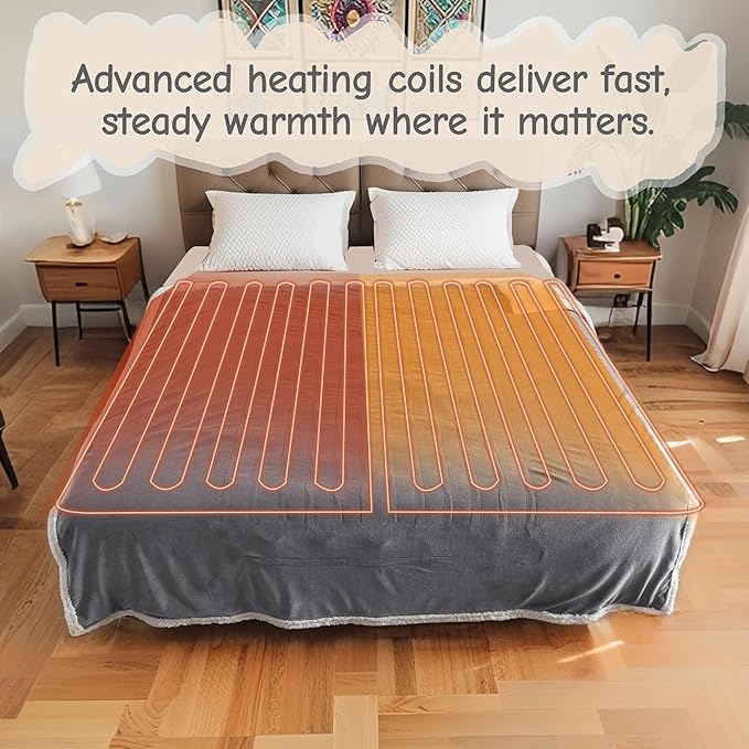 Electric Heated Blanket Full Size 72"x84", Soft Flannel with Overheat Protection, 6 Adjustable Heat Settings & 10-Hour Auto-Off Timer, Fast Heating for Winter Comfort, Light Gray