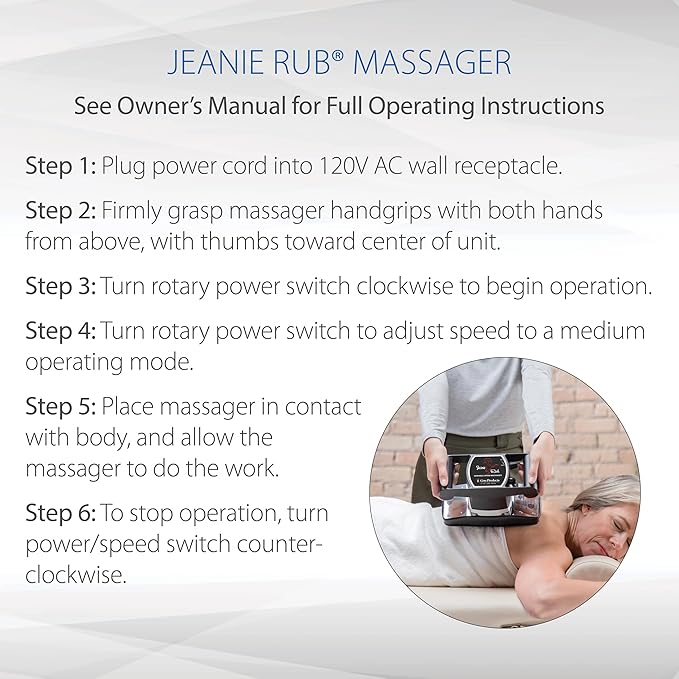 Core Products Jeanie Rub Variable Speed Massager, Deep Tissue Back Massager for Pain Relief, Body Massager for Shoulder Massage, Lumbar, Neck, Lower Back & Cellulite Massage