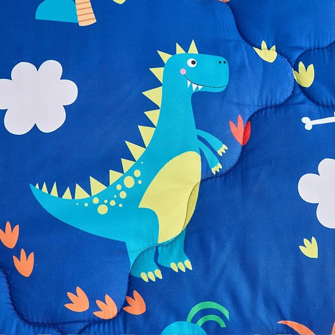 Wajade 7 Piece Kid Boys Dinosaur Comforter Set Queen Size 3D Blue Dinosaur Wild Park Jungle Print Bedding Set with Comforter, Sheet Set, Pillowcase and Sham