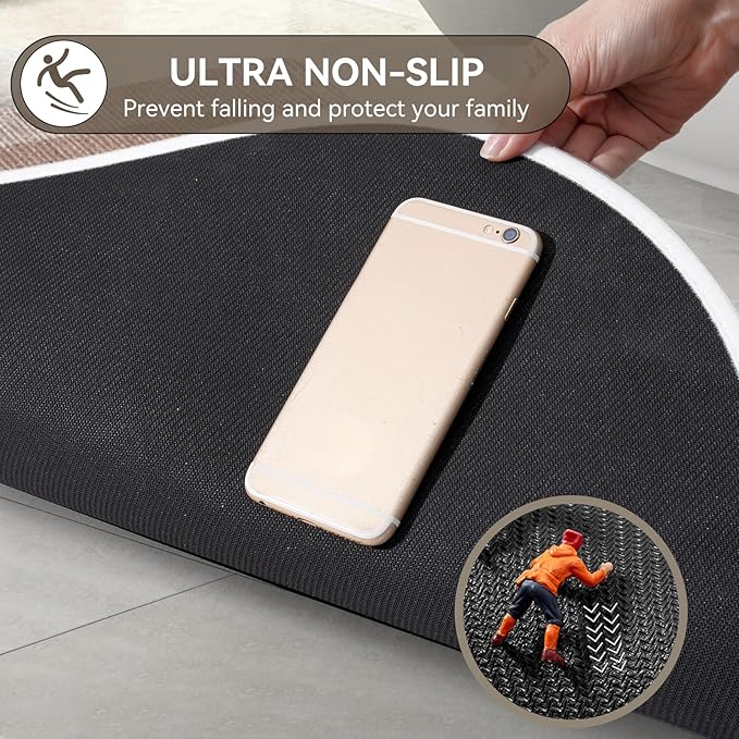 Bathroom Rugs Mat 24x35, Ultra Thin Non Slip Bath Mats for Bathtub Quick Dry Absorbent Rubber Bathroom Mat Fit Under Door, Woven Washable Half Round Bath Rugs Floor, Beige Brown