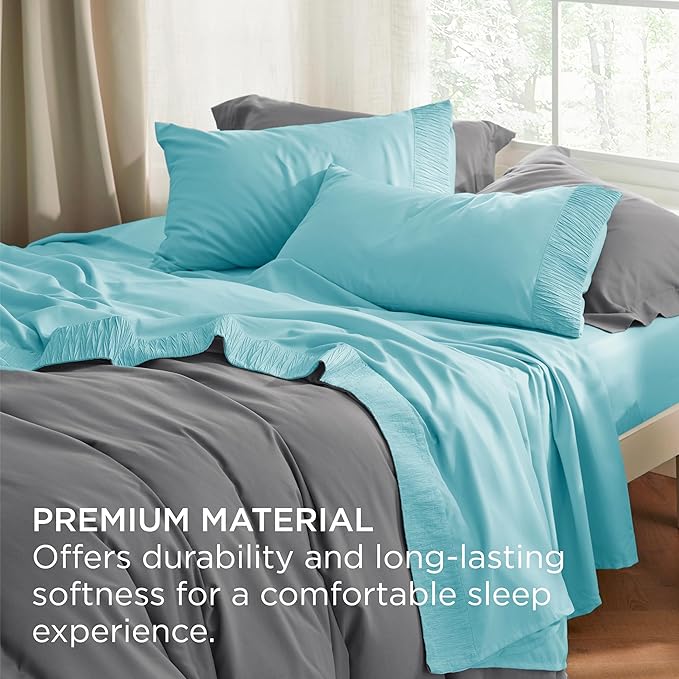 Bedsure Full Size Bed Sheets - 4 Pieces Soft Full Sheet Set - Breathable & Cooling - Hotel Luxury - Easy Care Polyester Microfiber Bedding for Women, Men, Spa Blue