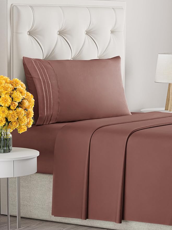 Twin Size 3 Piece Sheet Set - Extra Soft, Breathable & Cooling Sheets - Hotel Luxury Durable Bed Sheets for Women & Men - Deep Pockets, Easy-Fit & Wrinkle-Free Sheets - Clay Oeko-Tex Bed Sheet Set
