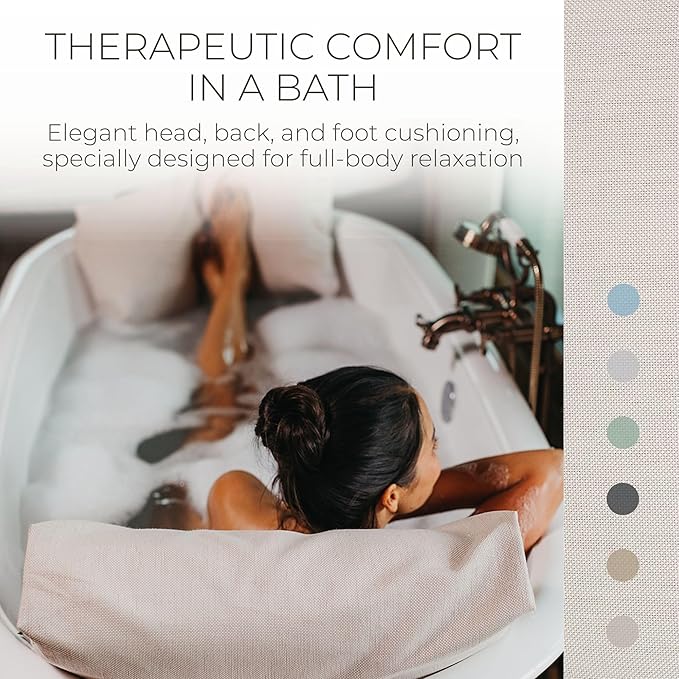 BADESOFA® Luxury Bath Pillow Set 2-Piece – Large Back Pillow & Foot Pillow for Tub – Spa-Grade Comfort for Head, Neck, Back & Feet – Quick Drying Bathtub Cushion Set in Ivory Pearl